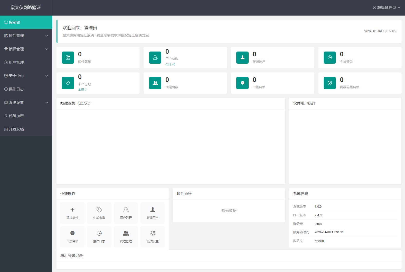鼠大侠网络验证系统源码 一机一码授权验证 全开源-夜猫资源俱乐部