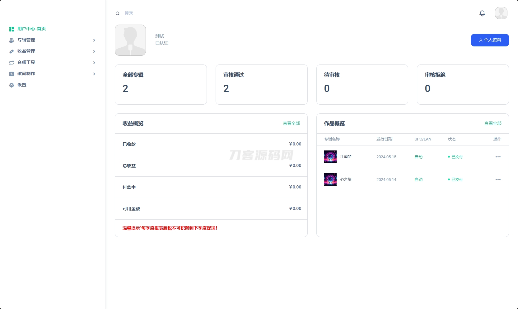 音乐发行平台无加密开源源码-夜猫资源俱乐部