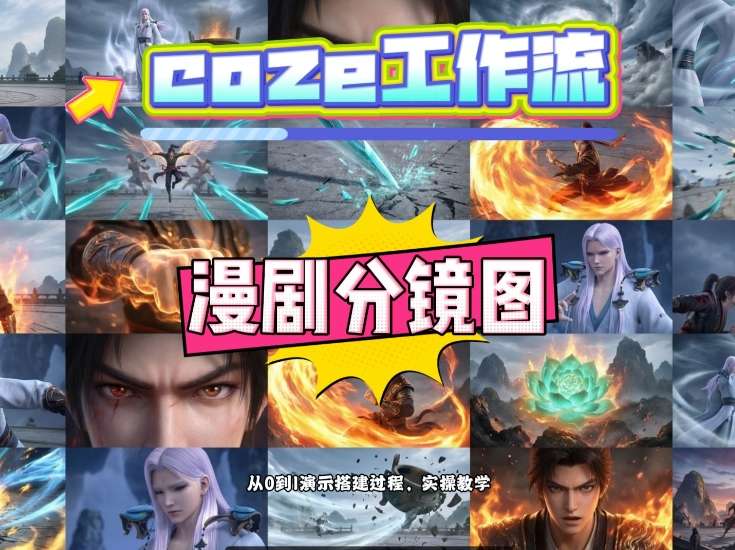 通过Coze工作流，制作《动漫分镜图》，两分钟制作完成25宫格分镜图，从0到1演示搭建过程，实操教学-夜猫资源俱乐部