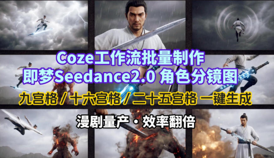 Coze工作流批量制作即梦Seedance2.0角色分镜图，九宫格-十六宫格-二十五宫格一键生成，漫剧量产，效率翻倍-夜猫资源俱乐部