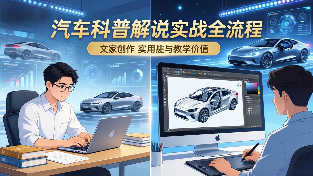 抖音汽车科普解说实战：文案+动画+画面处理+去水印全流程，打造专业汽车科普视频-夜猫资源俱乐部