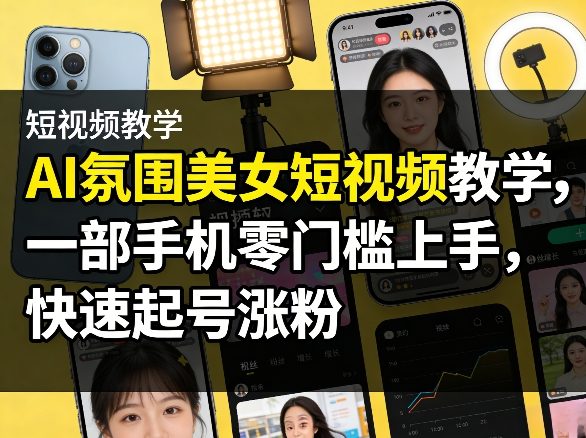 AI氛围美女短视频教学，一部手机零门槛上手，快速起号涨粉-夜猫资源俱乐部