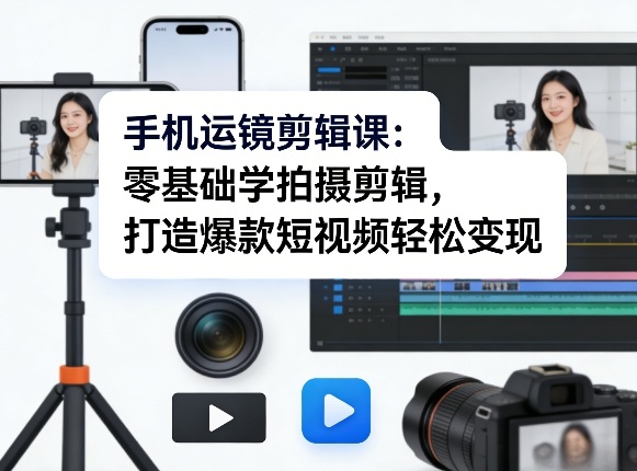 手机运镜剪辑课:零基础学拍摄剪辑,打造爆款短视频轻松变现-夜猫资源俱乐部