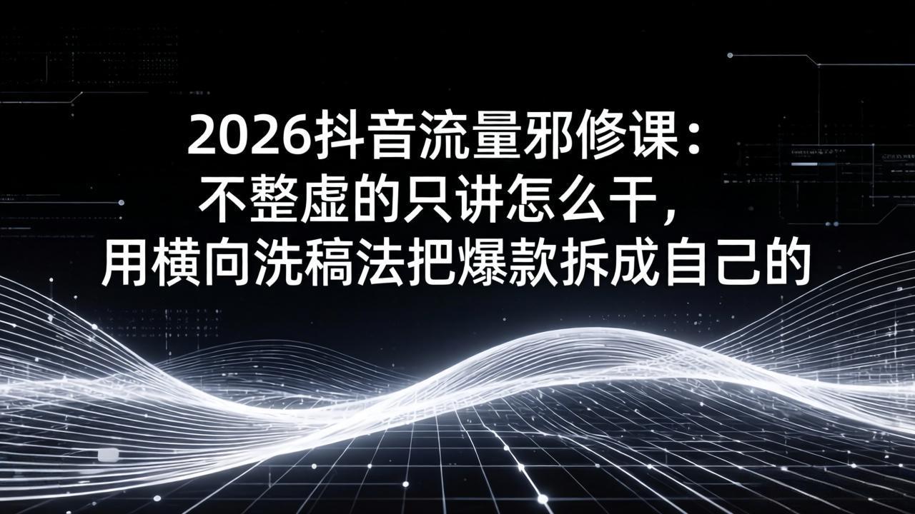 2026抖音流量邪修课：不整虚的只讲怎么干，用横向洗稿法把爆款拆成自己的-夜猫资源俱乐部