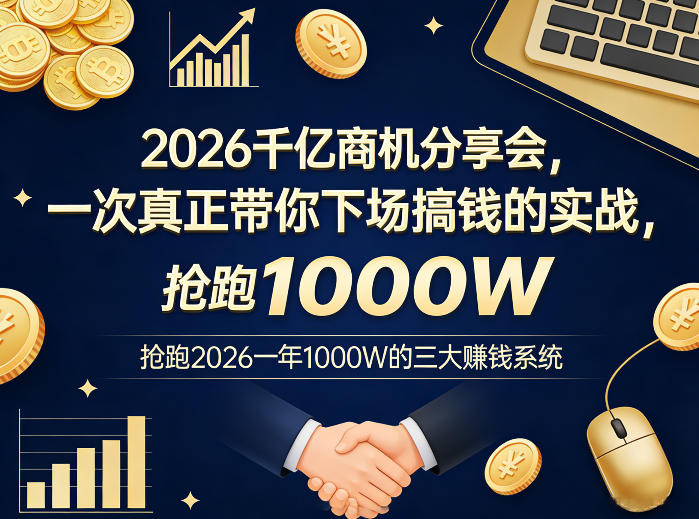 2026千亿商机分享会，一次真正带你下场搞钱的实战，抢跑2026一年1000W的三大賺钱系统-夜猫资源俱乐部