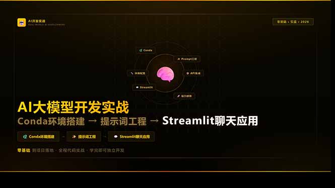 AI大模型开发实战：Conda环境搭建→提示词工程→Streamlit聊天应用，零基础到项目落地-夜猫资源俱乐部