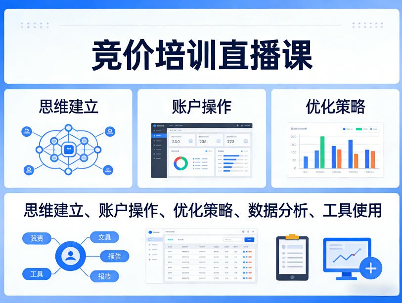 竞价培训直播课，覆盖思维建立、账户操作、优化策略、数据分析、工具使用等，全方位提升效果-夜猫资源俱乐部