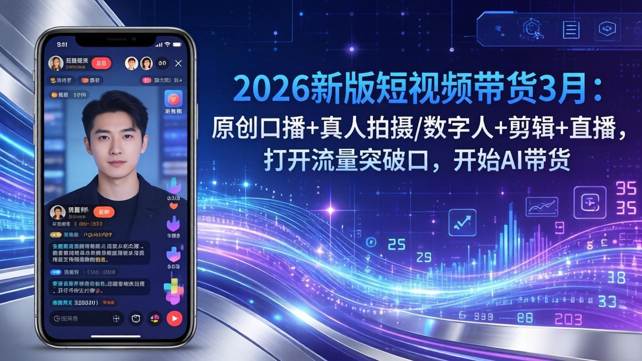 2026新版短视频带货3月：原创口播+真人拍摄/数字人+剪辑+直播，打开流量突破口，开始AI带货-夜猫资源俱乐部
