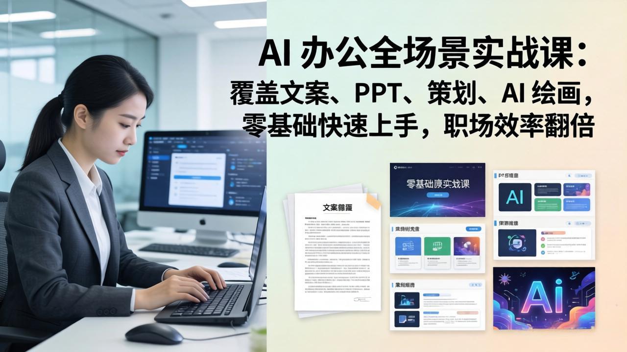 AI 办公全场景实战课：覆盖文案、PPT、策划、AI 绘画，零基础快速上手，职场效率翻倍-夜猫资源俱乐部