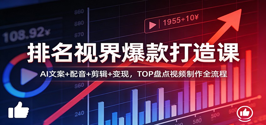 排名视界爆款打造课：AI文案+配音+剪辑+变现，TOP盘点视频制作全流程-夜猫资源俱乐部