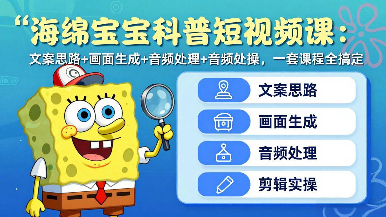 海绵宝宝科普短视频课：文案思路+画面生成+音频处理+剪辑实操，一套课程全搞定-夜猫资源俱乐部