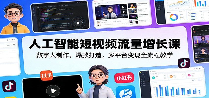 人工智能短视频流量增长课:数字人制作,爆款打造,多平台变现全流程教学-夜猫资源俱乐部