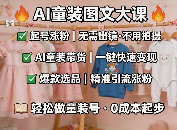 AI童装图文剪辑，某社群童装图文大课，起号涨粉、AI童装带货、爆款选品，无需出镜和拍摄-夜猫资源俱乐部