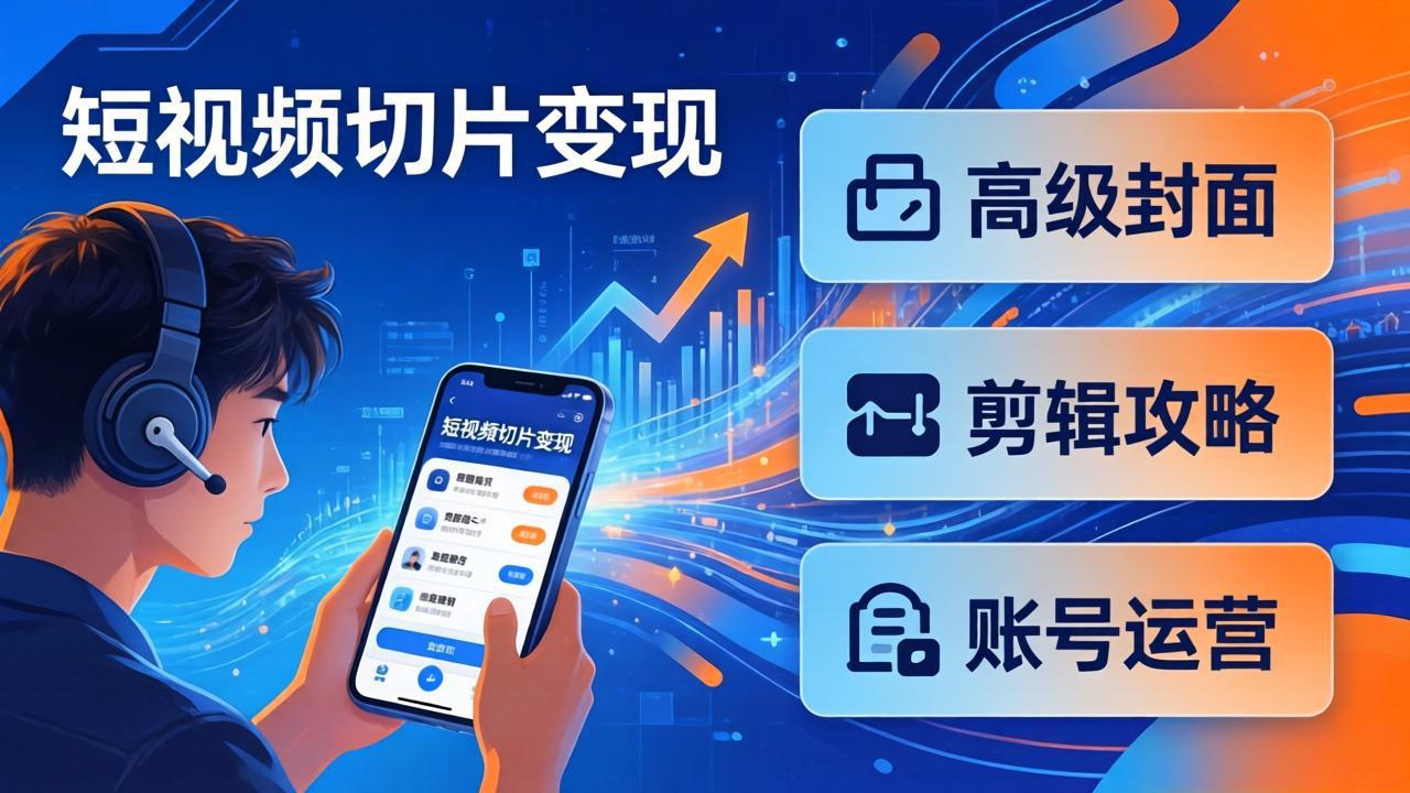 短视频切片变现速成班2.0：高级封面+剪辑攻略+账号运营，0基础小白快速入局副业-夜猫资源俱乐部