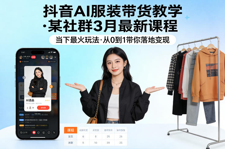 抖音AI服装带货教学，某社群3月最新课程，当下最火玩法，从0到1带你落地变现-夜猫资源俱乐部