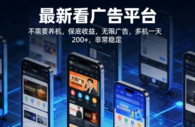 最新看广告平台，不需要养机，保底收益，无限广告，多机一天200+，非常稳定【揭秘】-夜猫资源俱乐部