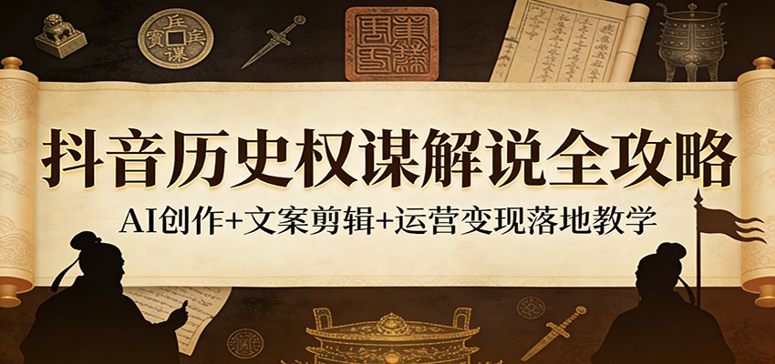 抖音历史权谋解说全攻略：AI创作+文案剪辑+运营变现落地教学-夜猫资源俱乐部