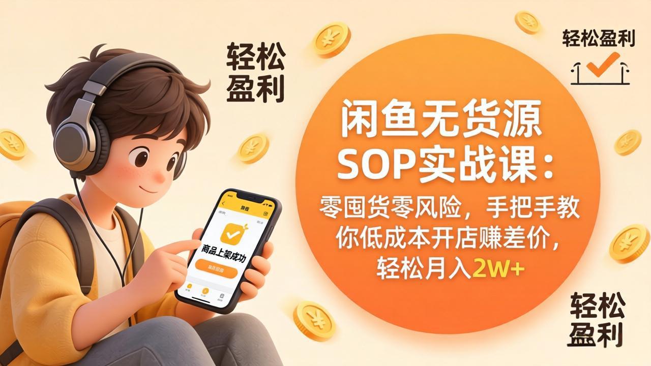 闲鱼无货源SOP实战课：零囤货零风险，手把手教你低成本开店赚差价，轻松月入2w+-夜猫资源俱乐部
