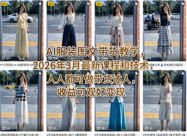 AI服装图文带货教学，2026年3月最新课程和技术，人人都可做带货达人，收益可观好变现-夜猫资源俱乐部