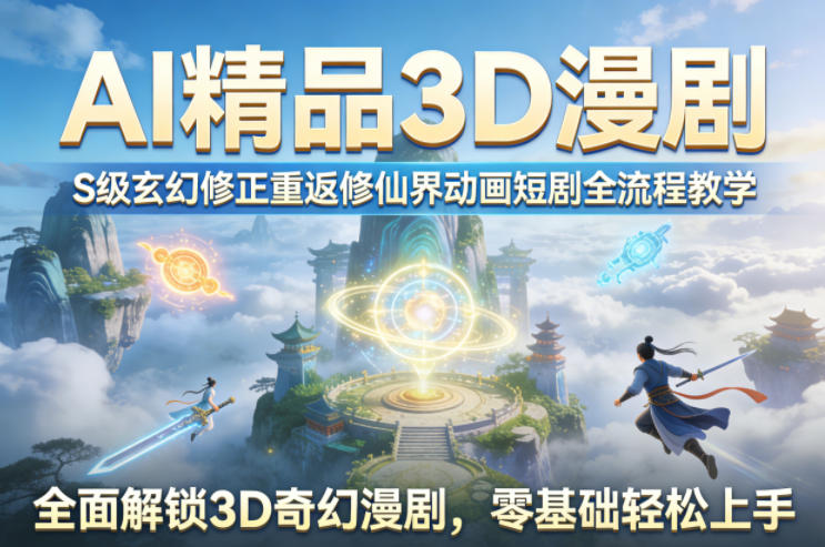 AI精品3D漫剧S级玄幻修正重返修仙界动画短剧全流程教学，全面解锁3D奇幻漫剧，零基础轻松上手-夜猫资源俱乐部