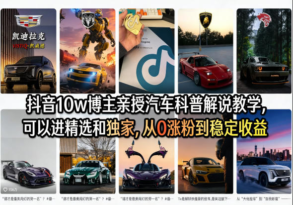 抖音10w博主亲授汽车科普解说教学，可以进精选和独家，从0涨粉到稳定收益(详细视频课程+1T素材)-夜猫资源俱乐部