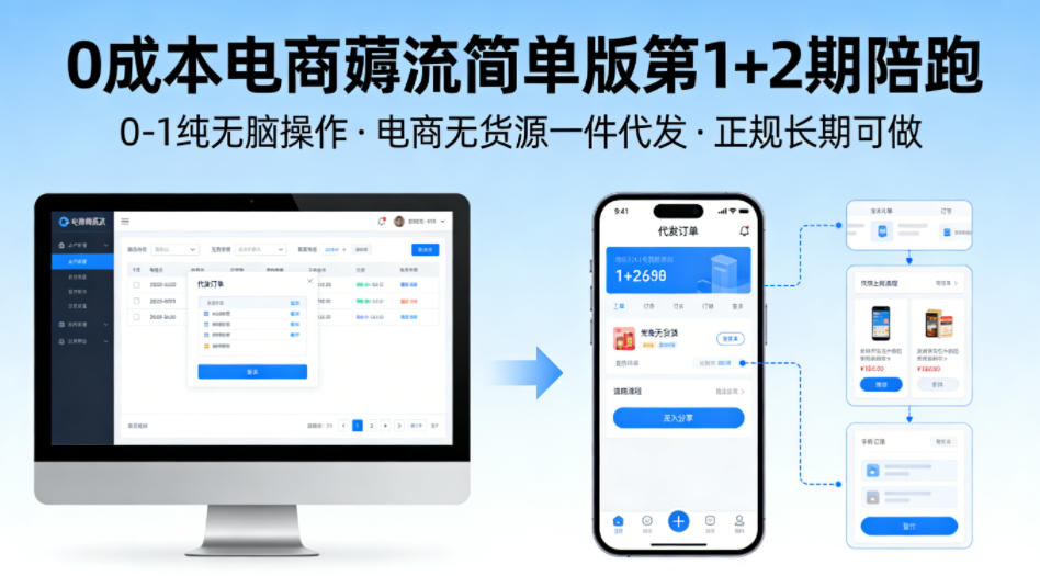 0成本电商薅流简单版第1+2期陪跑，0-1纯无脑操作，电商无货源一件代发，正规长期可做-夜猫资源俱乐部