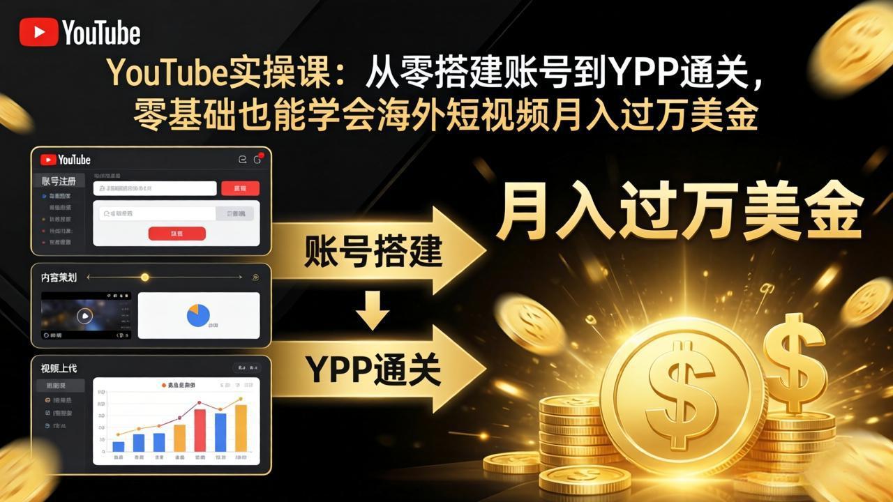 YouTube实操课：从零搭建账号到YPP通关，零基础也能学会海外短视频月入过万美金-夜猫资源俱乐部