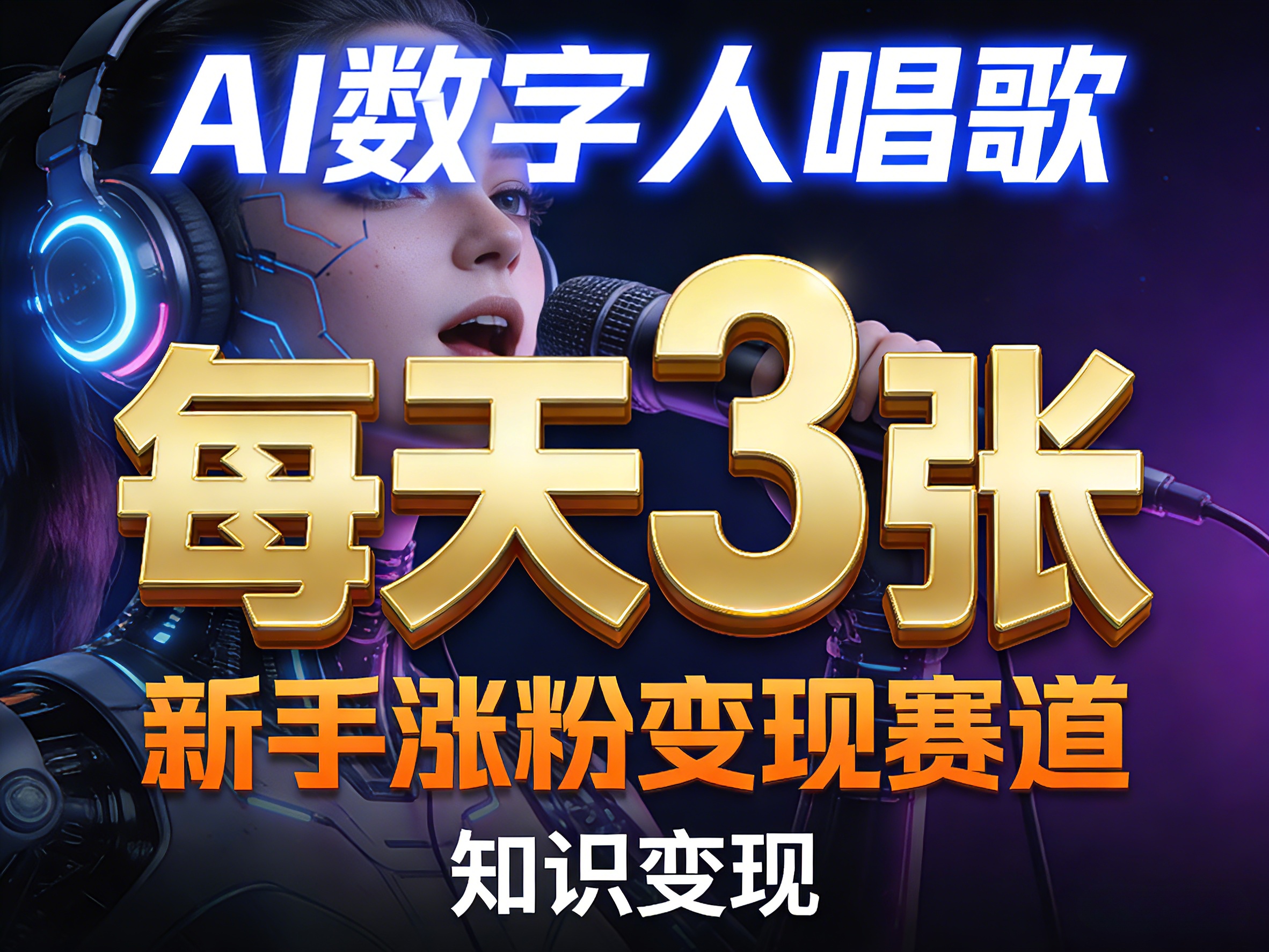 AI数字人唱歌，新手涨粉变现赛道，每天3张和知识付费，副业必备-夜猫资源俱乐部