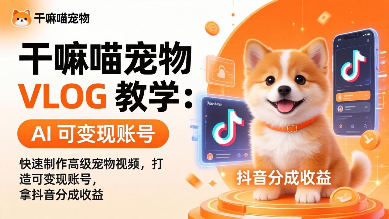 干嘛喵宠物 VLOG 教学：AI 快速制作高级宠物视频，打造可变现账号，拿抖音分成收益-夜猫资源俱乐部