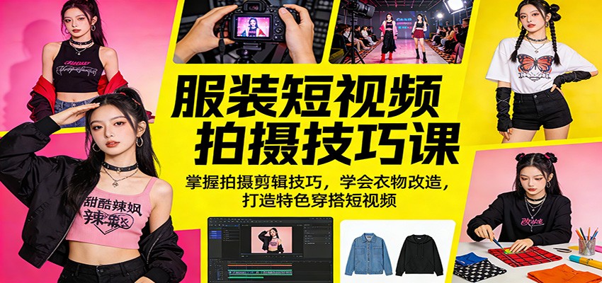 服装短视频拍摄技巧课：掌握拍摄剪辑技巧，学会衣物改造，打造特色穿搭短视频-夜猫资源俱乐部