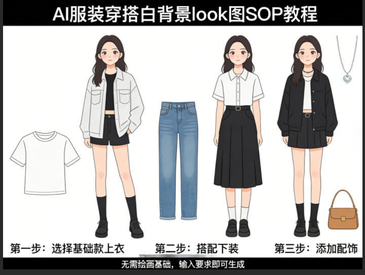 AI服装穿搭白背景look图SOP教程,不用会画画,提几句具体要求,AI就能还你一个奇迹-夜猫资源俱乐部
