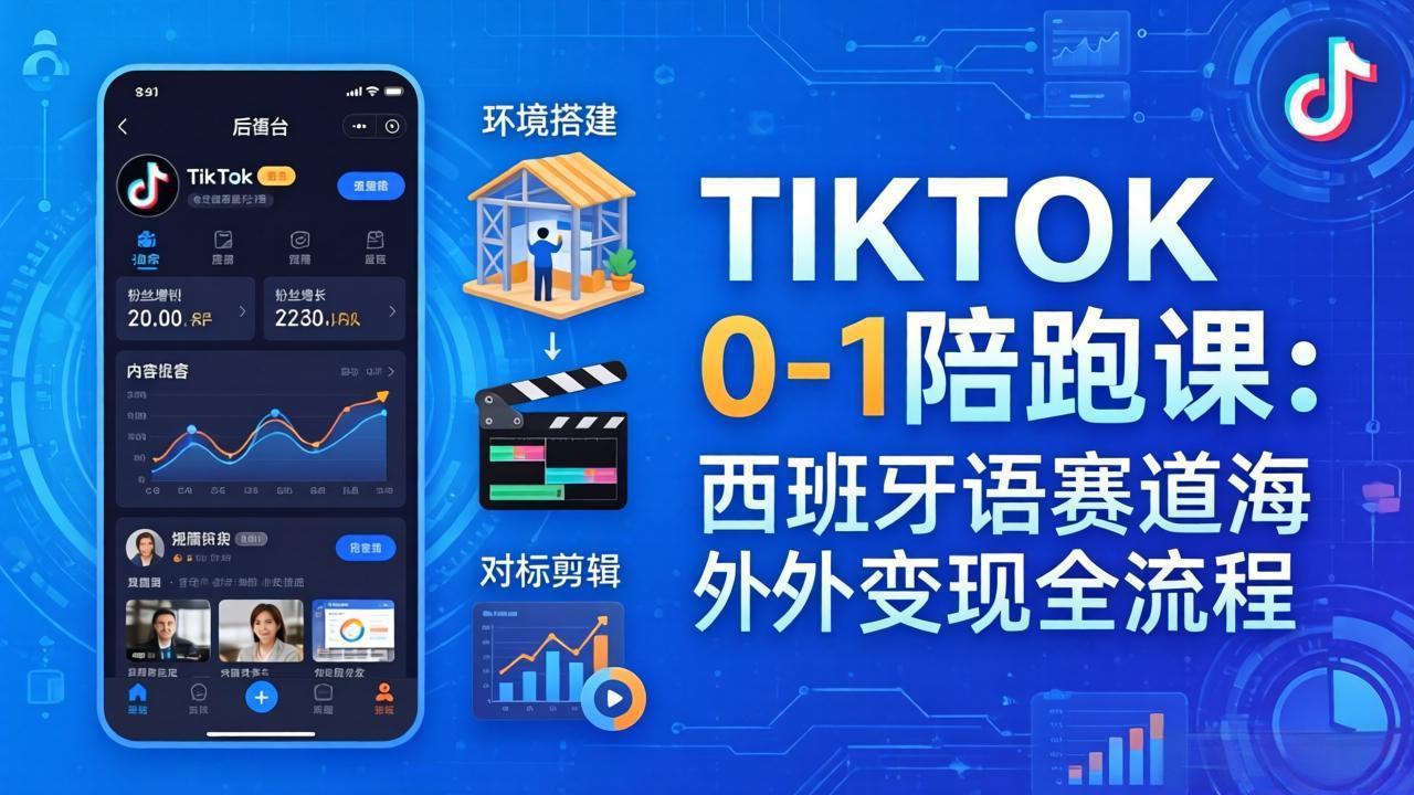 TIKTOK 0-1 陪跑课:从环境搭建到刷对标剪辑,西班牙语赛道海外变现全流程-夜猫资源俱乐部