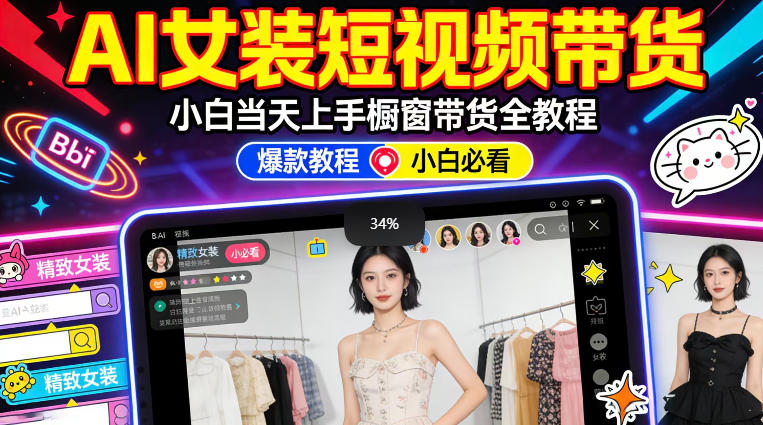 AI女装短视频橱窗带货：小白零门槛当天上手，高佣金爆款轻松賺！-夜猫资源俱乐部