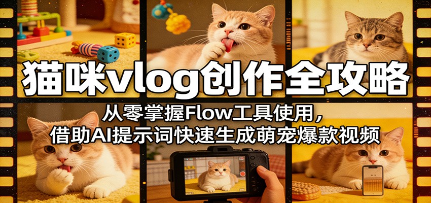 猫咪vlog创作全攻略：从零掌握Flow工具使用，借助AI提示词快速生成萌宠爆款视频-夜猫资源俱乐部