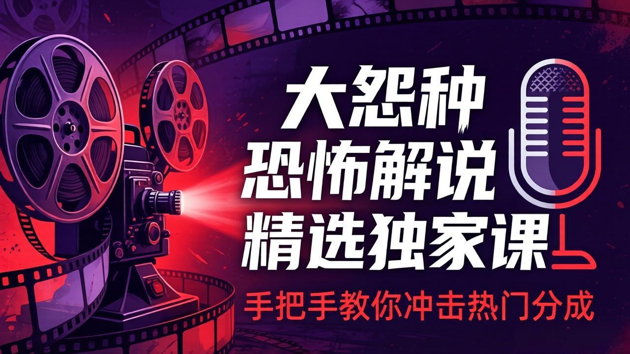 大怨种恐怖解说精选独家课：电影下载+文案配音+片头封面，手把手教你冲击热门分成-夜猫资源俱乐部