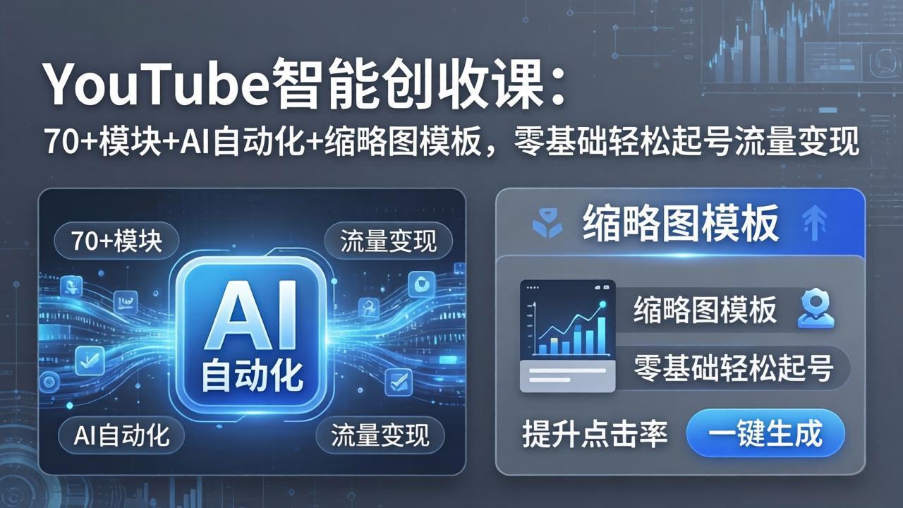 YouTube智能创收课：70+模块+AI自动化+缩略图模板，零基础轻松起号流量变现-夜猫资源俱乐部