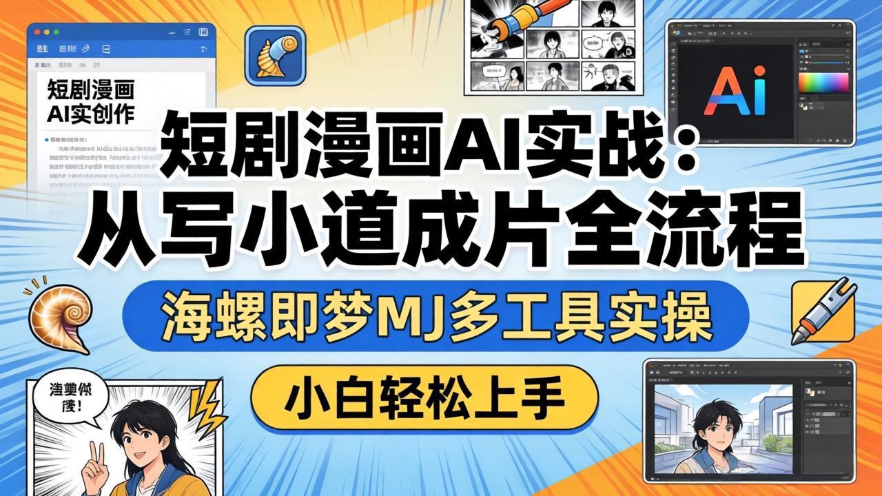 短剧漫画AI实战：从写小说到成片全流程，海螺即梦MJ多工具实操，小白轻松上手-夜猫资源俱乐部