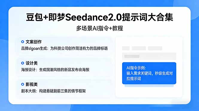 豆包+即梦Seedance2.0提示词大合集：多场景AI指令+教程，解锁文案、设计、影视高效创作-夜猫资源俱乐部