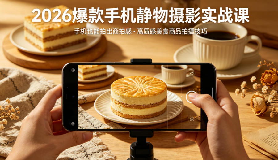 2026爆款手机静物摄影实战课，手机也能拍出商拍感，学会拍出高质感美食商品-夜猫资源俱乐部