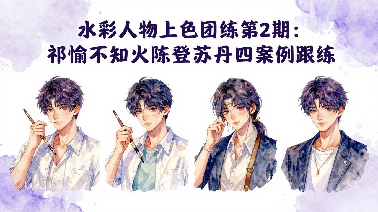 水彩人物上色团练第2期：祁煜不知火陈登苏丹四案例跟练，手把手提升绘画能力-夜猫资源俱乐部
