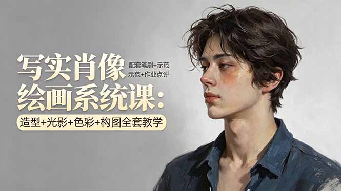 写实肖像绘画系统课：造型+光影+色彩+构图全套教学，配套笔刷+示范+作业点评-夜猫资源俱乐部